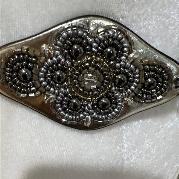 NWOT CHICO’S Beaded Gold Metallic Faux Leather and Silver Chain Belt - Picture 7 of 11